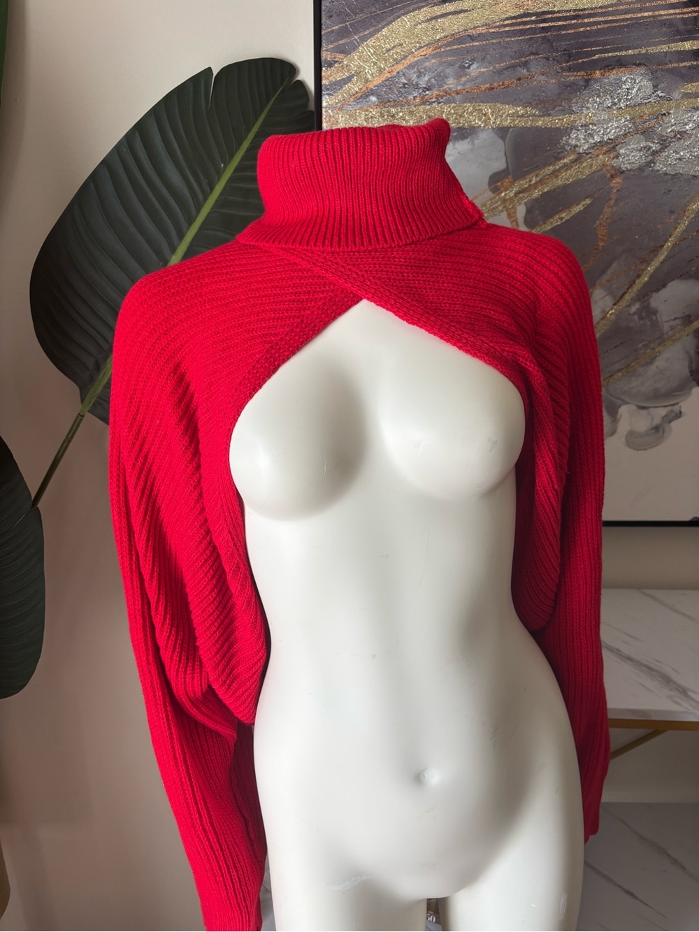 Red Open-Back Ribbed Turtleneck Sweater - Picture 2 of 2